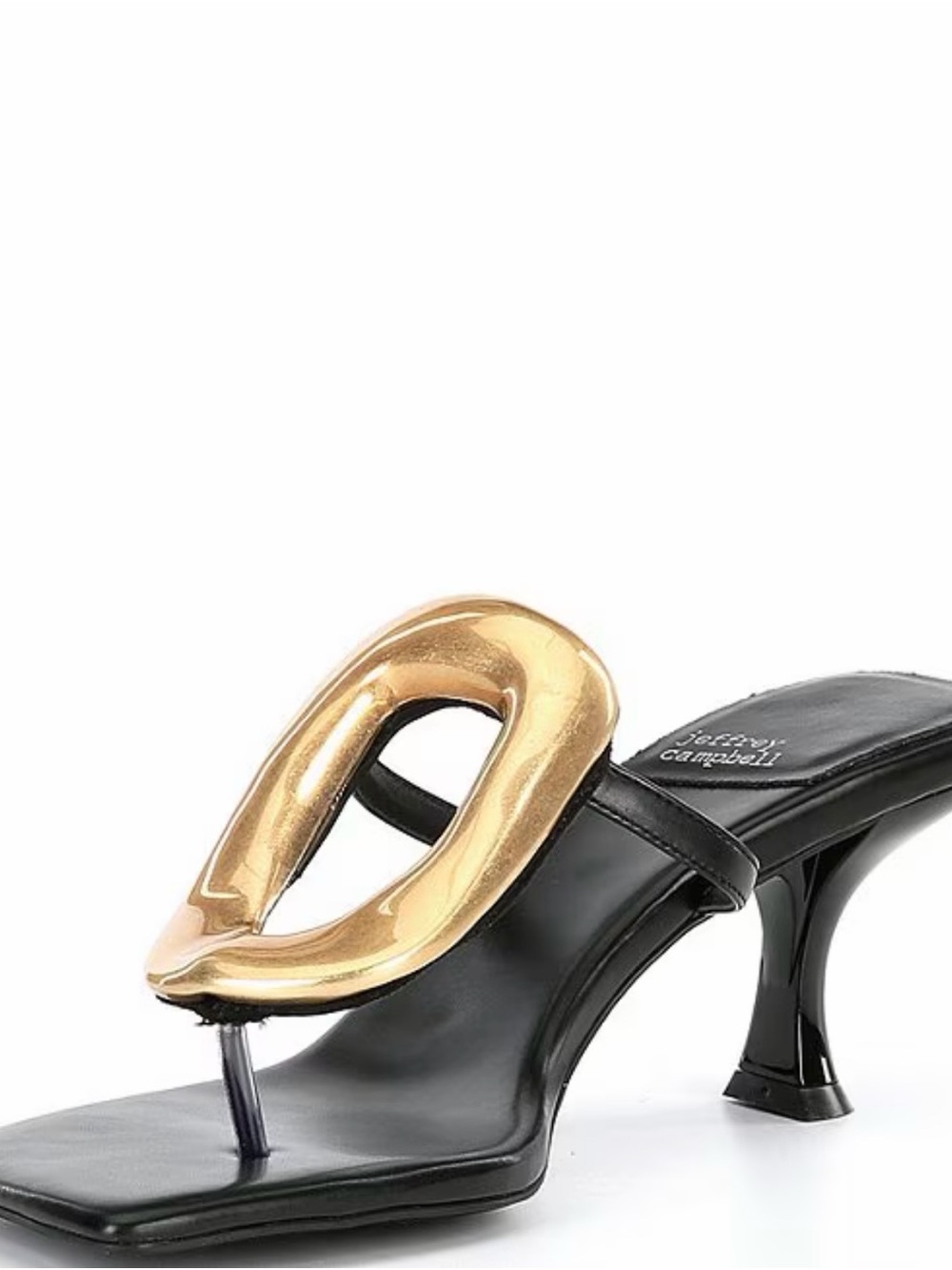 Jeffrey Campbell Black and Gold Linq Leather Ornamented Thong Sandal Heels - Picture 4 of 6